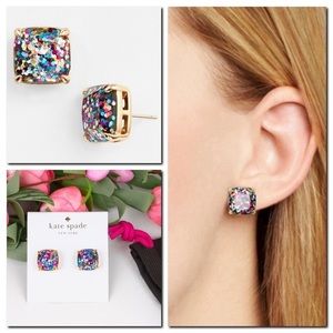 Kate Spade Small Square Stud Earrings Multicolor Glitter & Gold Plated